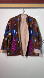 Veste en velours brodée de style chinois, col mandarin, manches longues, motif floral de paon brodé à la main, coupe ample, vêtement d'hiver - Product Image 5