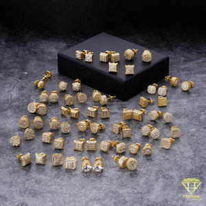 Luxury Lab Grown <b>Diamond</b> 925 Sterling Silver <b>Square</b> Stud <b>Earrings</b> Gold Tone Finish For Jewelry Retailers And Resellers - Product Image 4