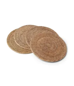 En gros, set de table en rotin style bohème à bord plat, tressé, vintage, résistant à la chaleur, également dessous de verre et dessous de plat, pour la maison et la salle à manger - Product Image 2