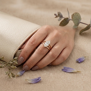 Lab Grown Marquise Diamond Engagement <b>Ring</b> Double Band Gold Prong <b>Set</b> Bridal <b>Ring</b> IGI Certified <b>Women</b> Jewelry - Product Image 4