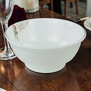 Tazón de Melamina Blanco, Plato de Sopa de Lujo con Diseño de Líneas Negras, Apto para Lavavajillas y Microondas, Certificado para Uso Alimentario, para Restaurantes y Bodas - Product Image 1