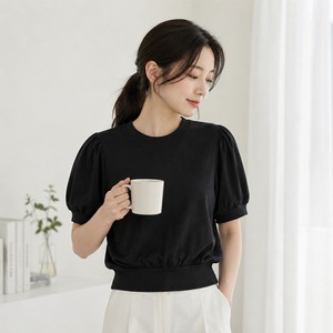เสื้อโยคะแขนสามส่วนแบบพองสำหรับผู้หญิง LUNA สไตล์เกาหลี ผ้าไร้ตะเข็บ ทรงครอป ลายเรียบ - Product Image 2