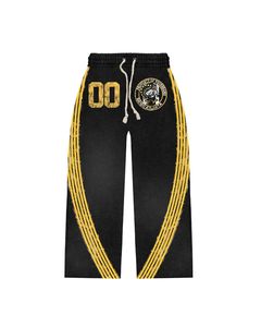 ชุดวอร์มลายกราฟิกสีดำทอง |   เสื้อฮู้ดดี้โอเวอร์ไซส์และกางเกงจ็อกเกอร์ |   ชุดเสื้อผ้าสตรีทแวร์ลายเปลวไฟ Mascot แบบเข้าชุด รับผลิตแบบ OEM แบรนด์ส่วนตัว - Product Image 4