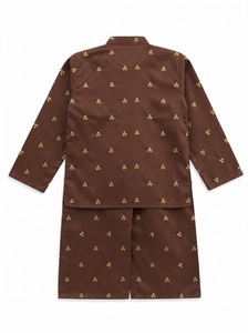 Conjunto Formal de Kurta Bordada en Algodón Marrón para Bebés Niñas con Falda a Juego, Traje Tradicional hasta la Rodilla para Bodas y Fiestas - Product Image 6
