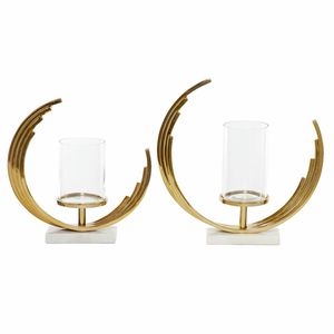 Modern Brass Candle Holder Round Design <b>Tabletop</b> Decor Indoor Living Room Home Accent Piece - Product Image 4