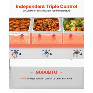 Commercial Propane Steam <b>Table</b> <b>with</b> 3-Pan LP Gas Outdoor Soup Warmer 3\" <b>Wheels</b> Stainless Steel Food Warming & Holding Equipment - Product Image 4