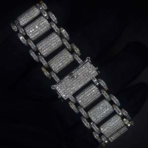 Wide Iced Out Baguette and Round Cut Moissanite Diamond Cuban Link Bracelet in White Gold Finish <b>Men's</b> Bracelets & <b>Bangles</b> - Product Image 5