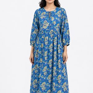 Beautiful floral Cotton Block Printed dress Dress For Casual wear Hand Block Printed Dress - Product Image 1