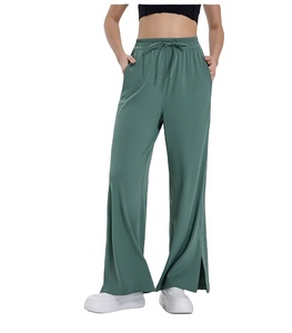 Pantalon de yoga taille haute pour femme avec fentes et poches, édition jeune, fin, pour le sport et le fitness, coupe ample avec cordon de serrage, motif uni - Product Image 5