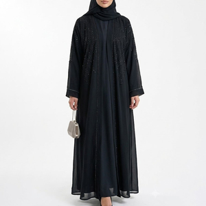 Abaya Simple et Modeste de Qualité Supérieure 2026 Nouvelle Arrivée, Tissu Mousseline avec Bordure Unique en Dentelle Perlée, Broderie Personnalisée, Usine ODM - Product Image 4