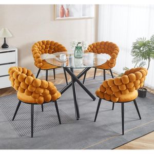 Tavolo da Pranzo Moderno Rotondo in Vetro Temperato con Gambe in Metallo Nero Salvaspazio per Cucina o Soggiorno - Product Image 5
