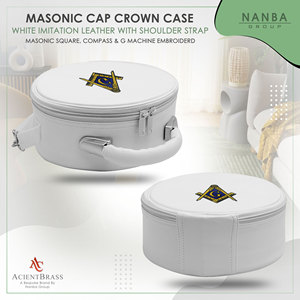 Estuche para Gorra Masónica de Imitación de Cuero Blanco con Emblema de Compás y Cuadrado Bordado en Dorado - Product Image 6