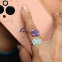 Bague en spirale à double pierre à la mode aigue-marine et améthyste finition or bague réglable à la main pour les femmes