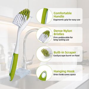Set di 3 Spazzole per Piatti con Setole Rigide e Manico per Pulizia di Piatti, Pentole, Padelle, Lavello e Ghisa - Product Image 6
