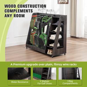 Elegante Organizzatore per Sacche da Golf in Legno Grigio 47x18x40 Pollici con Ruote, Contiene 3 Sacche da Golf Comodamente, Modello D0100XU3CFY - Product Image 4