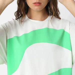 T-shirt ample à col rond pour femme, imprimé géométrique, manches courtes, coupe ample, 100% coton jersey respirant, style printemps-été - Product Image 6