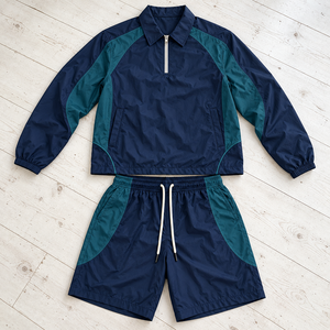 Conjunto Deportivo Casual Ligero de Dos Piezas Unisex con Chaqueta de Media Cremallera y Pantalones Cortos, Diseño Color Block Personalizado, Proveedor Mayorista - Product Image 1