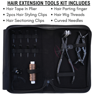 Black Hair Extension Tools <b>Kit</b> with 7 Inch Black Tape In Plier Hair Parting Ring Wig <b>Sewing</b> Thread Jumbo Styling Clips finger - Product Image 2