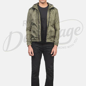 Veste à capuche légère pour homme, couleur olive, coupe slim, coupe-vent, zippée, pour le printemps - Product Image 4