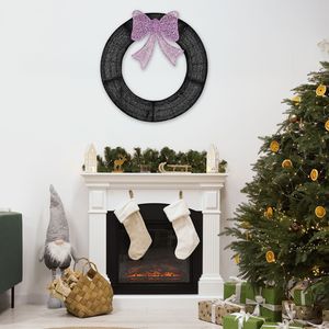 Guirlande de Noël d'intérieur pré-éclairée de 36 pouces, décoration avec nœud violet, guirlande métallique éclairée, lumières LED à télécommande, minuterie, matériau PVC - Product Image 6