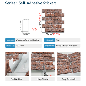 12 pezzi di carta da parati con Stick da parete in roccia rossa impermeabile in PVC, pannelli decorativi da parete, facile manutenzione per la toilette della cucina - Product Image 2