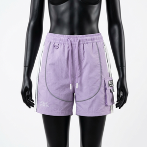 Pantalones Cortos Deportivos de Nailon Ligero Premium para Mujer, Color Lavanda, Diseño con Panel Reflectante, Logotipo Personalizado con Serigrafía - Product Image 1