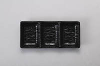 Plat à sauce rectangulaire en mélamine de qualité A5 à 3 compartiments, noir et blanc, en grès, pour accompagnements alimentaires des restaurants asiatiques
