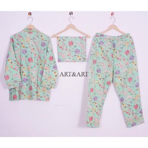 Unique Design Wear Pajama Set Cotton Pants <b>Shirt</b> Pajama Set Sleepwear Pajama set <b>for</b> <b>Women</b> Hand Block and Floral Printed PJ set - Product Image 4