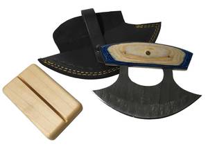 Couteau Ulu artisanal en acier Damas avec manche en bois – Couteau de chef premium à lame oscillante pour l'extérieur - Product Image 2