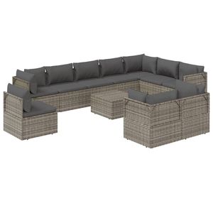 Set salotto da 11 pezzi in Poly Rattan grigio con cuscini per rilassarsi in giardino - Product Image 4