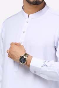 Conjunto de Kurta y Pijama de Algodón Blanco para Hombre, Corte Regular, Largo hasta la Rodilla, Estilo Tradicional Informal de India y Pakistán, Disponible al por Mayor - Product Image 6