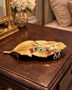 Bandeja Decorativa con Hojas Doradas, Diseño Glamuroso con Plantas, Forma Irregular, Empaque Individual - Product Image 1