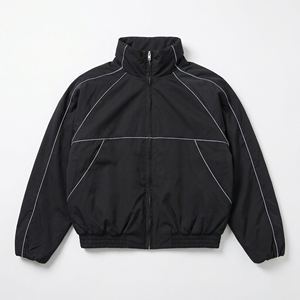 เสื้อแจ็คเก็ตแทร็คสีดำแบบมีแถบขอบ |   เสื้อกันลมแบบซิปคอตั้ง |   เสื้อแจ็คเก็ตสปอร์ตสไตล์เรโทรสตรีทแวร์ |   ผู้ผลิต OEM ตามสั่ง - Product Image 1