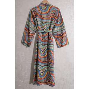 Bata Kimono Larga de Algodón Estampado con Cuello en V para Mujer, Estilo Boho Floral, con Cierre de Cinturón, Suave, Transpirable y Ligera para Verano - Product Image 5