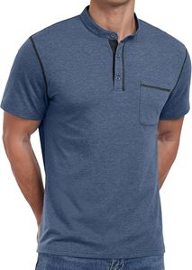 Camiseta de Manga Corta para Hombre, Cuello Alto, Corte Regular, Tejido de Punto, Color Sólido, Diseño con Bolsillo y Ribete en Contraste - Product Image 4