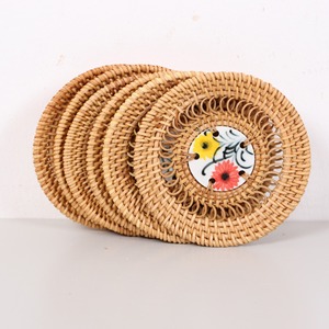 New Styles Rattan <b>Plate</b> Holders Cup Coasters Wicker Charger <b>Plates</b> with Ceramic Pad Made in Vietnam - Product Image 3