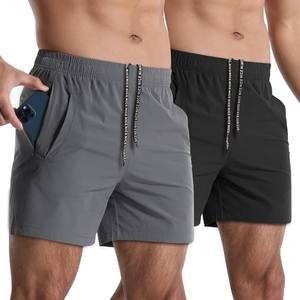 Shorts de sport pour homme, tissés, taille mi-haute, séchage rapide, avec poches, couleur unie, taille élastique, en nylon/coton 180g, style Bermuda, pour le jogging - Product Image 1