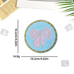 MANTU Round <b>Beaded</b> <b>Coaster</b> with Lemon and Sun Pattern DIY Canvas Fabric and Rice Beads Accessories for Table - Product Image 2