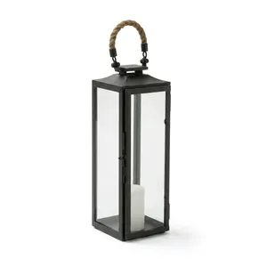 High Quality Classic Stainless Steel Metal <b>Candle</b> Holder <b>Lanterns</b> with Jute Rope Handle for Home Decoration - Product Image 5
