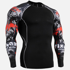 Mens Full Sleeve Rash Guard Black Blue Patterned Quick Dry Polyester <b>Swim</b> <b>Shirt</b> Athletic Sports Training Workout Fitness Surfing - Product Image 3