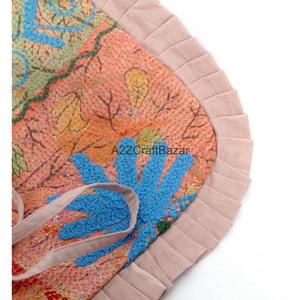Suzani Embroidery Cotton Textile Shoulder <b>Bag</b> with Ruffle Shoulder Sling <b>Medium</b> Size Clutch Closure Daily Use for Exhibition - Product Image 6
