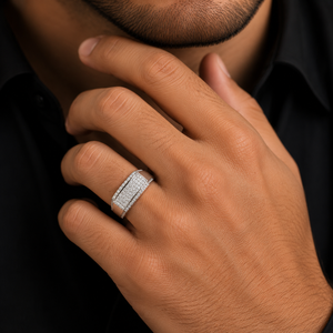 925 Sterling <b>Silver</b> <b>Mens</b> Diamond Pave Rectangular Signet <b>Ring</b> Modern Geometric Design High Polish Finish Wedding Party Daily Wea - Product Image 1