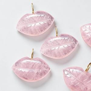 Rose Quartz Lips Shape Carved Crystal Rhinestone Pendant Charm Gold 925 <b>Silver</b> for DIY Jewelry Making <b>Necklace</b> Earrings - Product Image 5