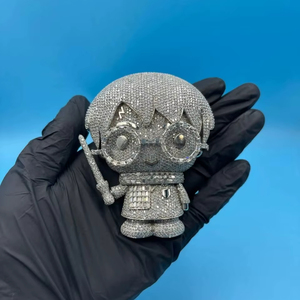 Colgante de mago de dibujos animados con incrustaciones de circonitas (solo el colgante) |   Joyería de Personajes Hip Hop con Moissanita Auténtica |   Colgante Brillante para Hombre |   Sin Cadena - Product Image 1