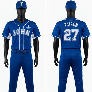 Uniforme de baseball unisexe de qualité supérieure en maille polyester 120g, bleu royal avec empiècements latéraux blancs, personnalisable avec logo en twill sur le devant, grandes tailles - Product Image 1