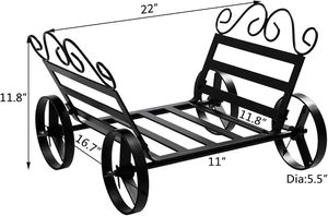 Classic Iron <b>Log</b> Holder with Wheels for Firewood <b>Storage</b> Rectangle Shape Powder Coated Finish - Product Image 2