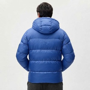 <b>Men</b> <b>Blue</b> Hooded Down Puffer Jacket Windproof Casual Winter Zipper Closure Regular Fit Solid Color Polyester Shell - Product Image 2