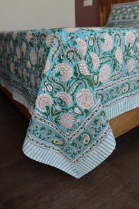 Classic Hand Block Print Cotton Bedsheet Set Indian Handmade Bedspread with <b>Pillow</b> Covers Queen and King Size - Product Image 2