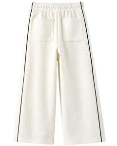 Customized <b>White</b> Women Wide Leg Sweatpants Side Piping Elastic Waist Drawstring Casual Loose Fit Straight Leg Trousers Lounge - Product Image 2