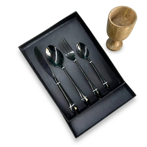 Ensemble de couverts modernes en acier inoxydable avec revêtement en titane PVD noir, cuillère, fourchette, couteau, ensemble de couverts pour restaurant - Product Image 1